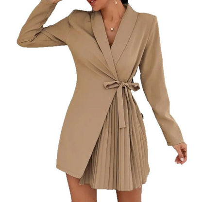 Damen Wickelkleid Faltenrock Gürtel Elegant Eveloria