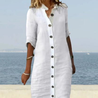 Damen Hemdblusenkleid Knopfverschluss Lässiger Schnitt Eveloria - Eveloria