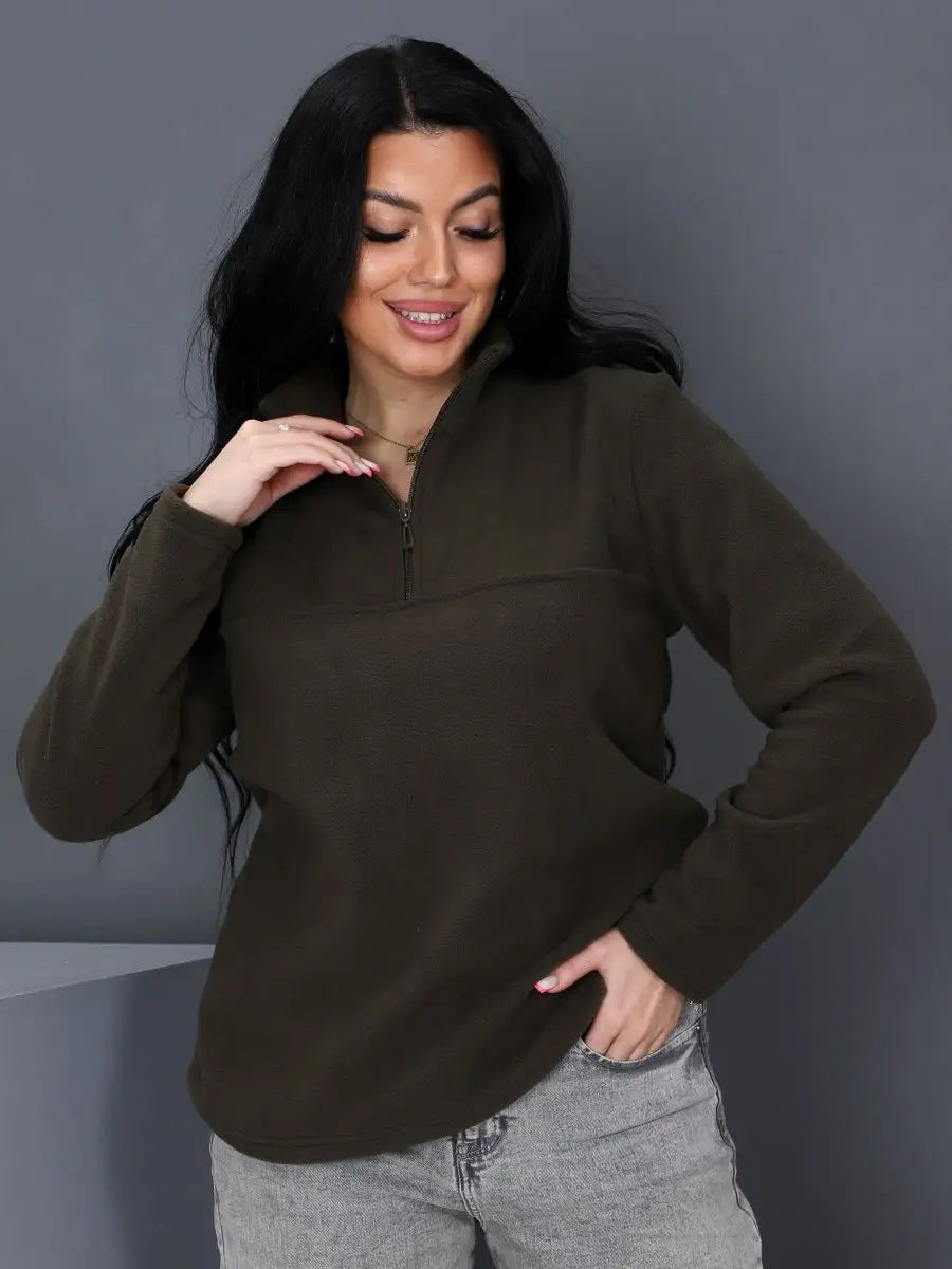 Damen Fleece-Pullover Stehkragen Halbzipp Evelyn