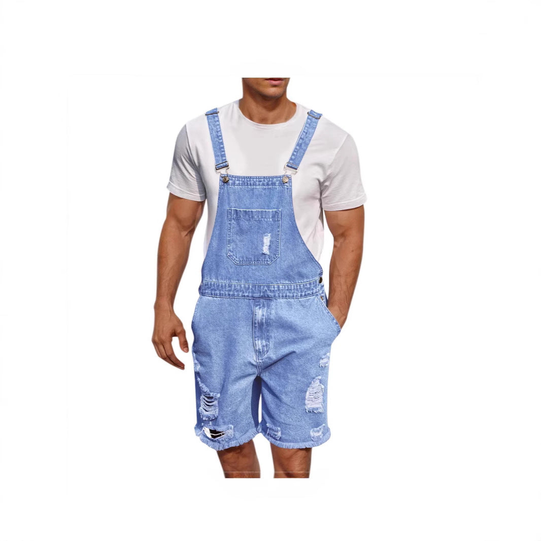Herren Latzhose Distressed Denim Blau