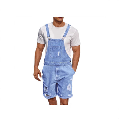 Herren Latzhose Distressed Denim Blau