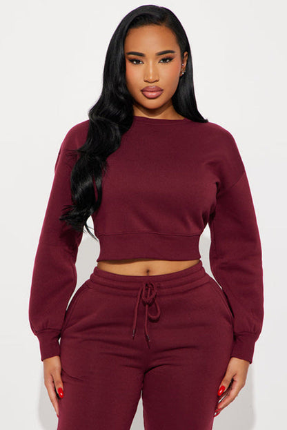 Damen Cropped Sweatshirt Überschnittene Schultern Breiter Saum Grau