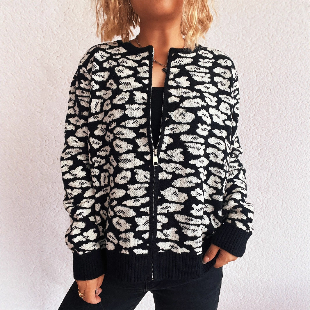 Damen Strickjacke Florales Muster Baumwolle Blau - Eveloria