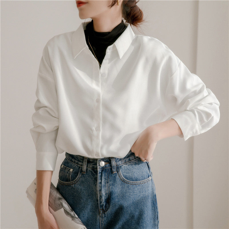 Damen Oversized Bluse Lässiger Schnitt Eleganter Kragen