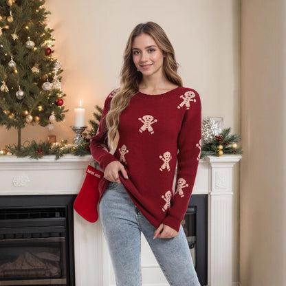 Damen Strickpullover Lebkuchenmotiv Weitschnitt Eveloria