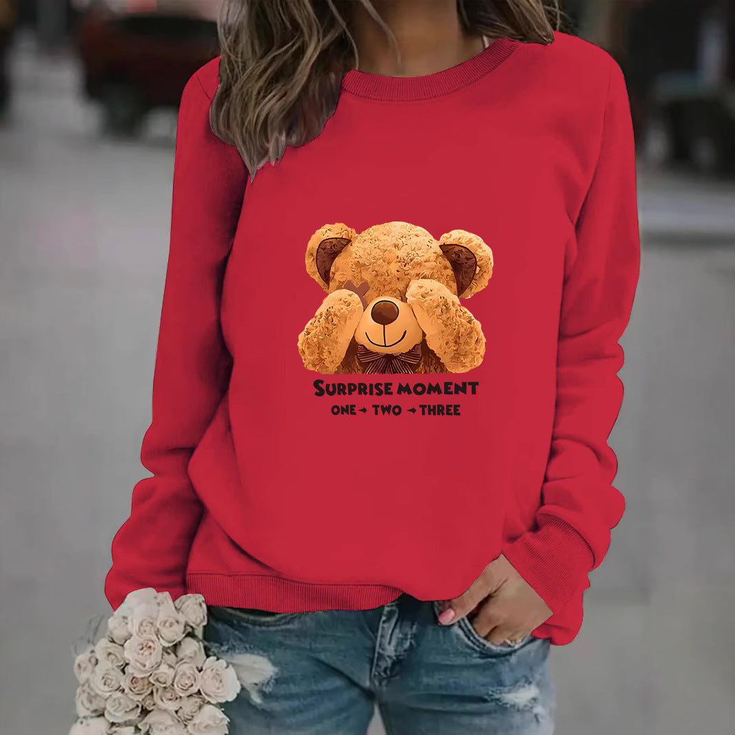 Damen Sweatshirt Bärenmotiv Baumwolle Weiß