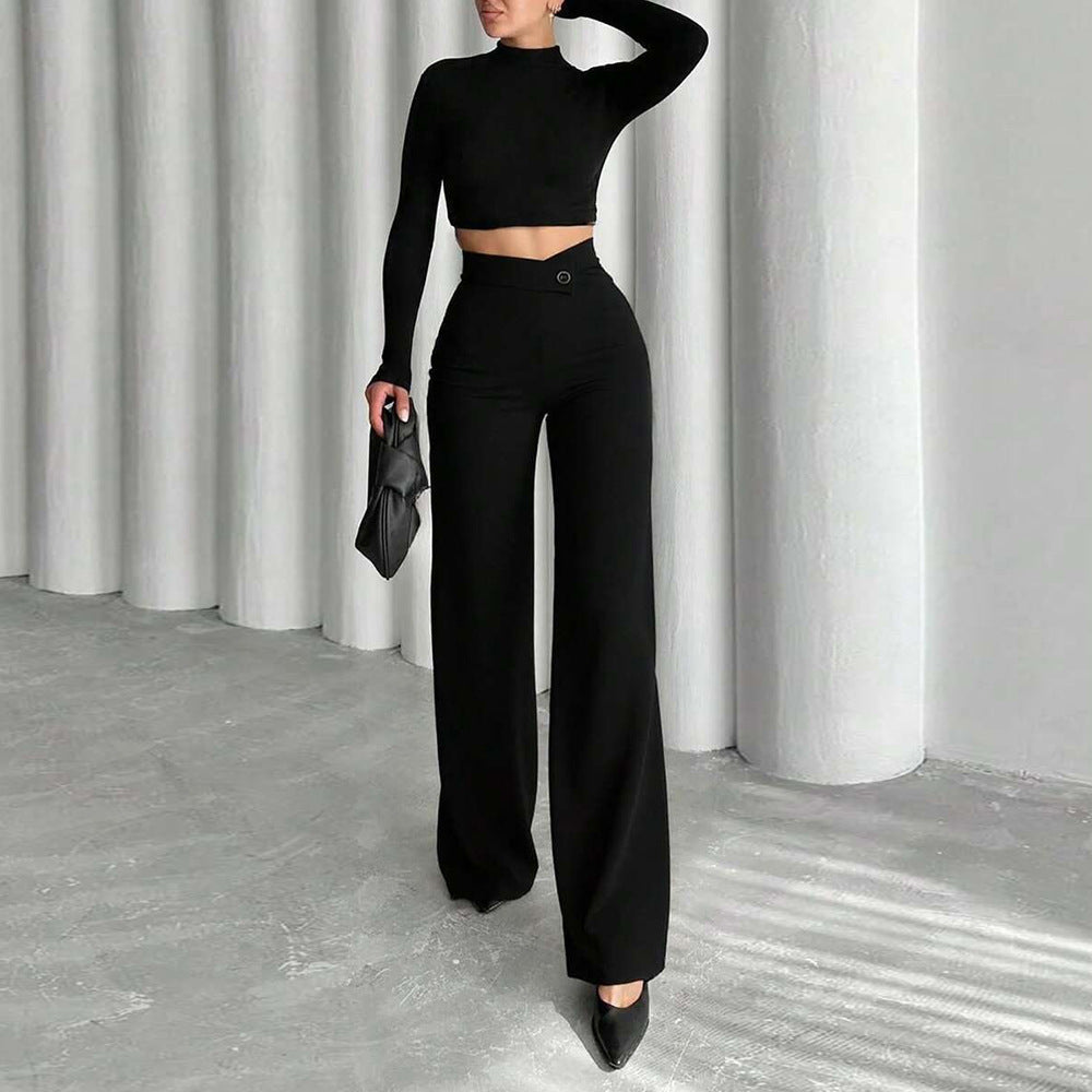 Damen High-Waist Hose Weite Passform mit Gürtel und Falten