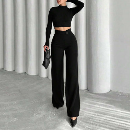 Damen High-Waist Hose Weite Passform mit Gürtel und Falten