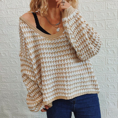 Damen Strickpullover V-Ausschnitt Weites Design Eveloria