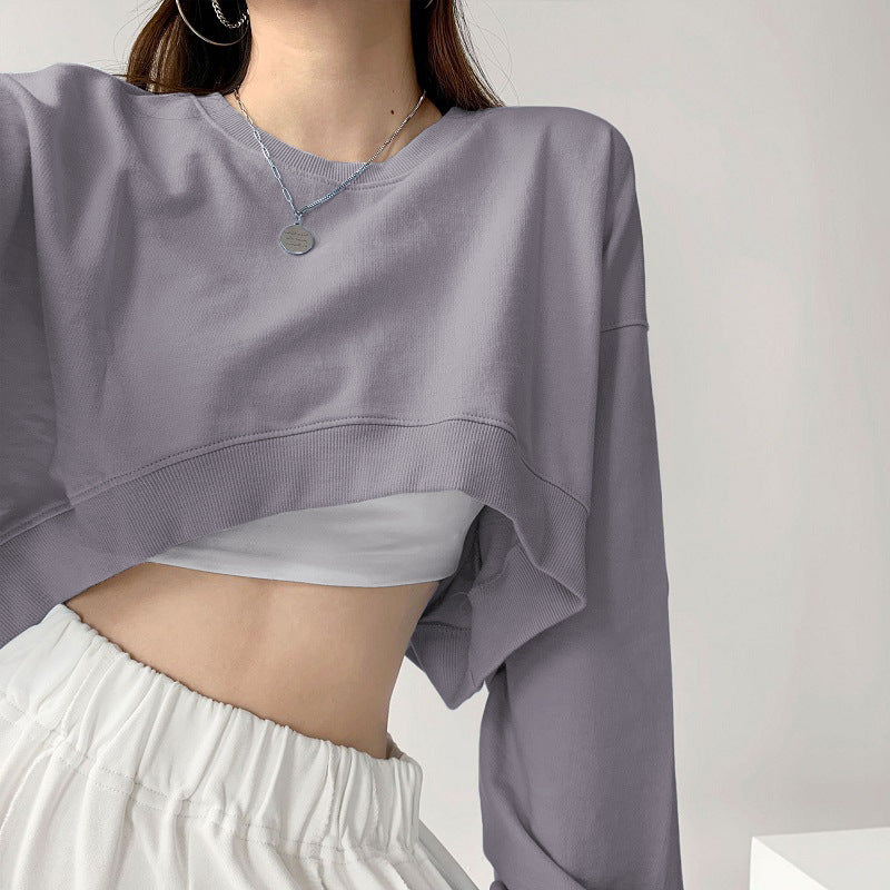 Damen Crop-Sweatshirt Weit Ärmel Modischer Schnitt