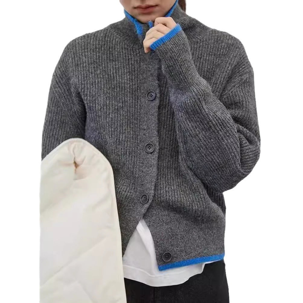 Damen Strickjacke Stehkragen Dekorative Knöpfe Eveloria