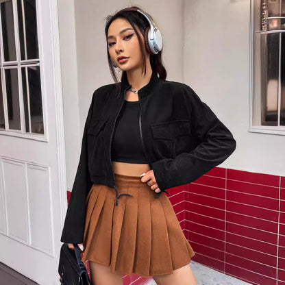 Damen Cordjacke Kurz Praktische Taschen Lässiger Schnitt Braun