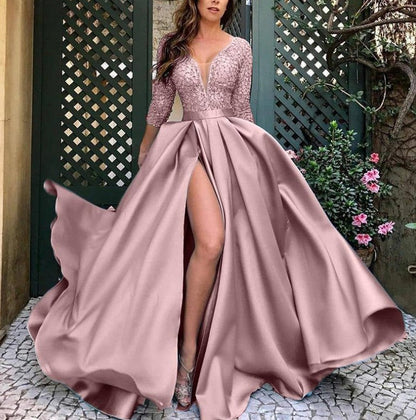 Damen Abendkleid Schimmernd V-Ausschnitt Reißverschluss Eveloria