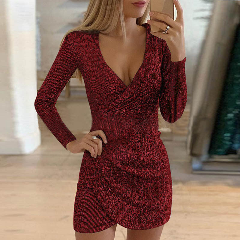 Damen Wickelkleid V-Ausschnitt Figurbetont Eveloria