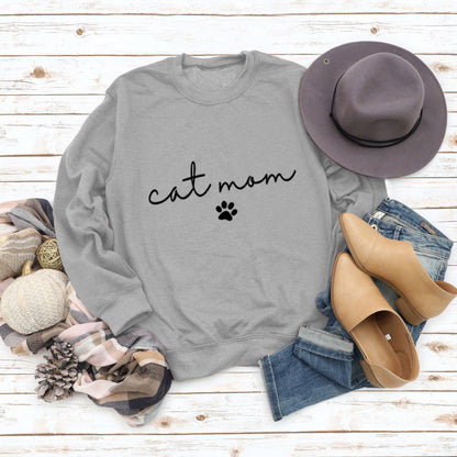 Damen Sweatshirt Katzenmama-Design Grau Eveloria