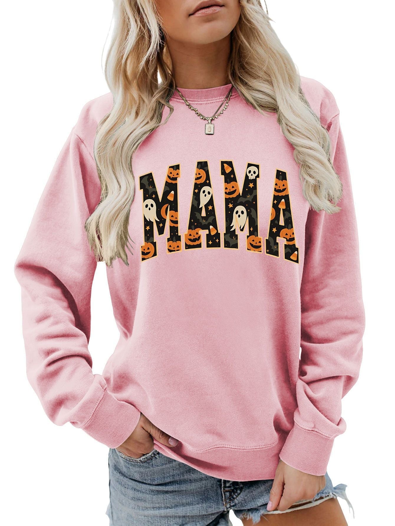 Damen Sweatshirt Halloween-Design Baumwolle Komfort Schnitt