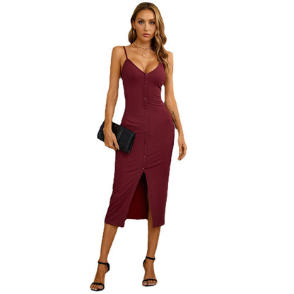 Damen Midi-Kleid mit Knopfleiste und Schlitz