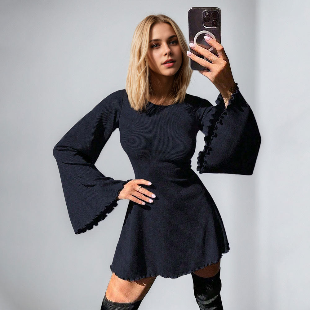 Damen Minikleid mit Glockenärmeln feminin