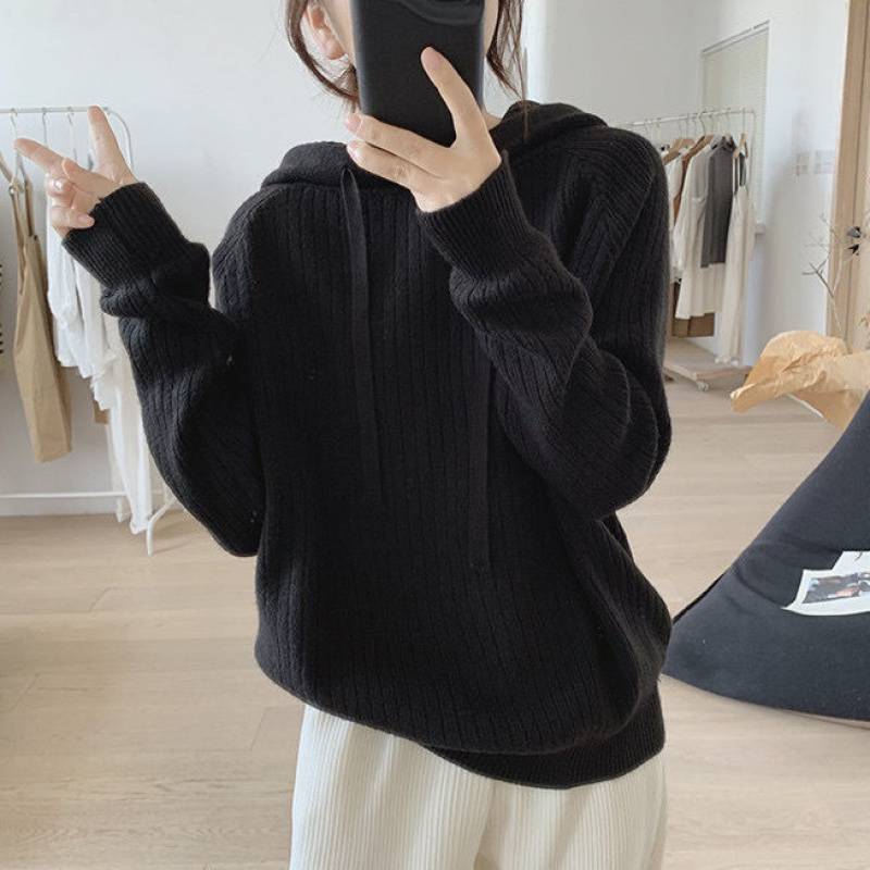 Damen Kapuzenpullover Feine Rippstruktur Lässiger Schnitt