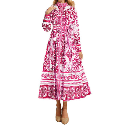 Damen Midikleid Barockdesign mit Musterdetails Eveloria