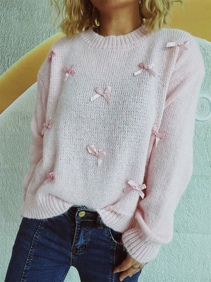 Damen Strickpullover mit Schleifenapplikationen