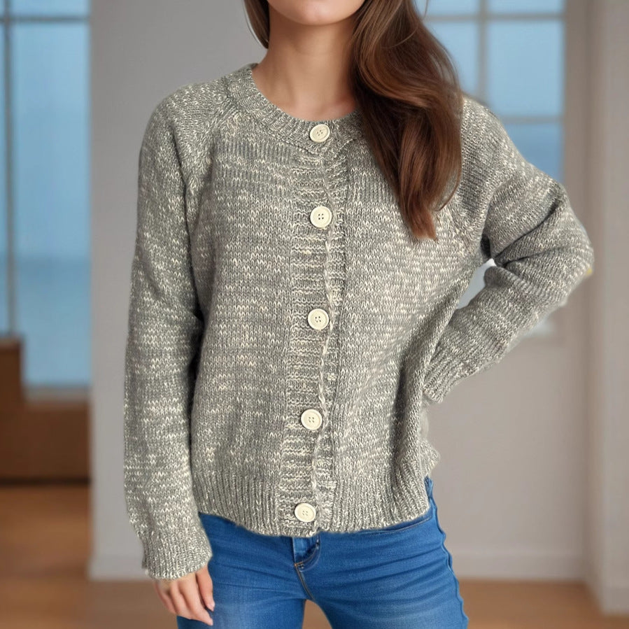 Damen Strickjacke Kuschelig Großknöpfe Feine Textur Beige