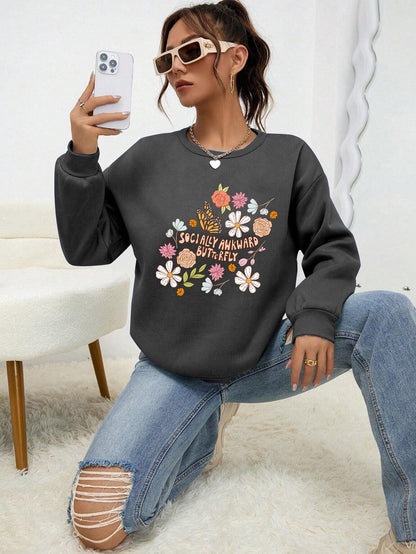 Damen Sweatshirt Floralmuster Weich Pastell