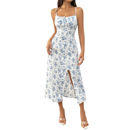 Damen Maxikleid Floralmuster Spaghettiträger Elegant