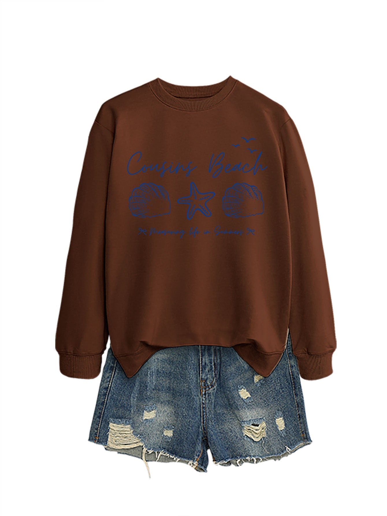 Damen Sweatshirt Maritimes Motiv Bequamer Schnitt Grau Eveloria