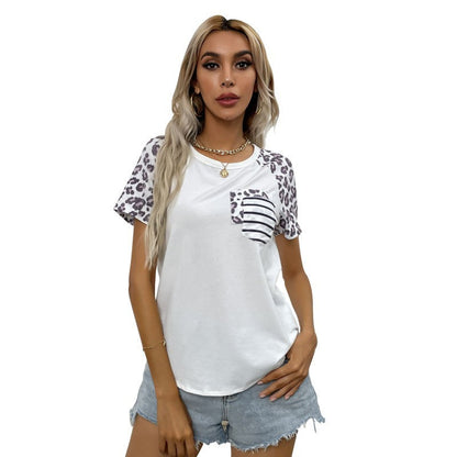 Damen Freizeitshirt Farbige Ärmel Stylisches Brusttaschen-Design
