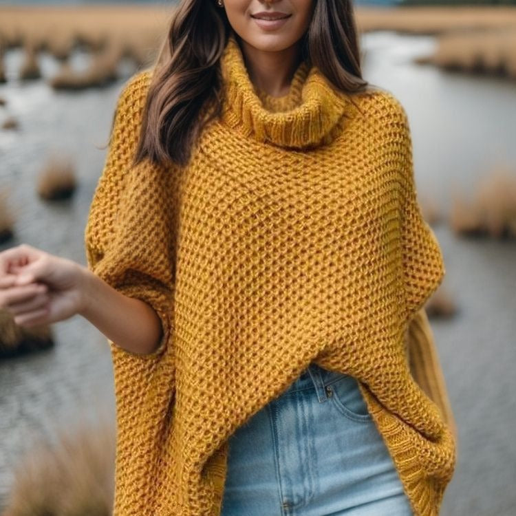 Damen Strickpullover Hohler Kragen Strukturiert Grau - Eveloria