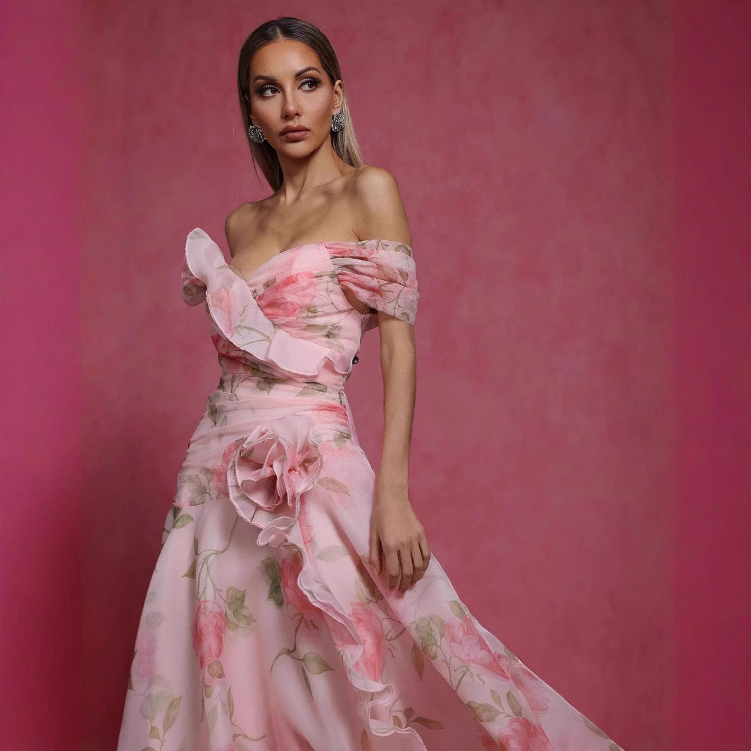 Damen Maxikleid Fließend Blumenmuster Elegant