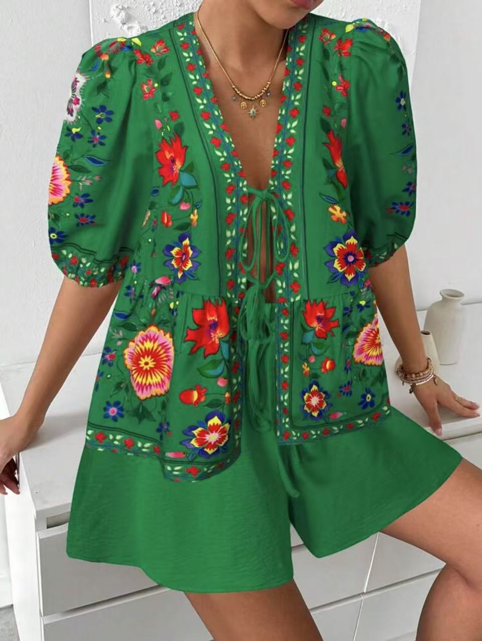 Damen Blusenshirt Bunt Blumenmuster Locker Eveloria