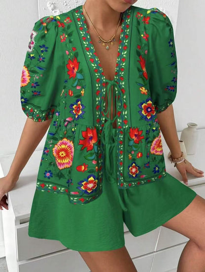 Damen Blusenshirt Bunt Blumenmuster Locker Eveloria