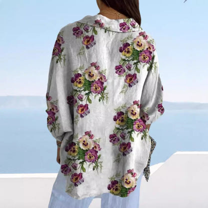 Damen Bluse Floralmuster Verdeckte Knöpfe