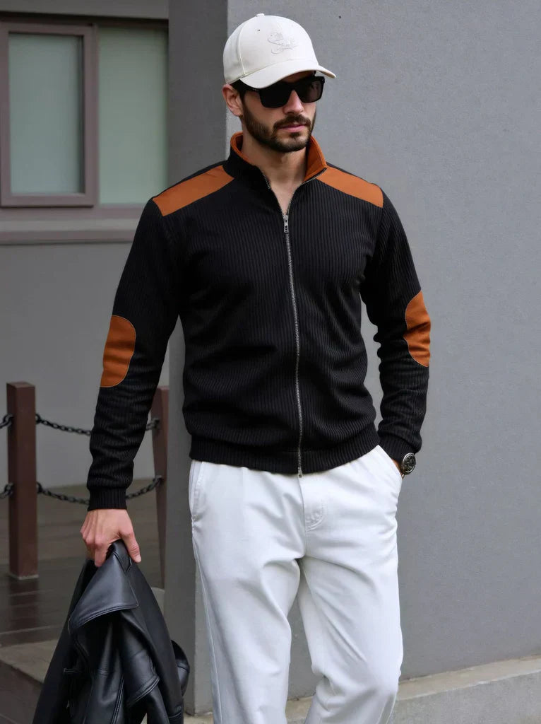 Marellon Herren Strickcardigan Rippenmuster Reißverschluss