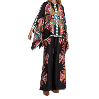 Damen Kaftan-Oberteil Floralmuster mit Knöpfen Eveloria