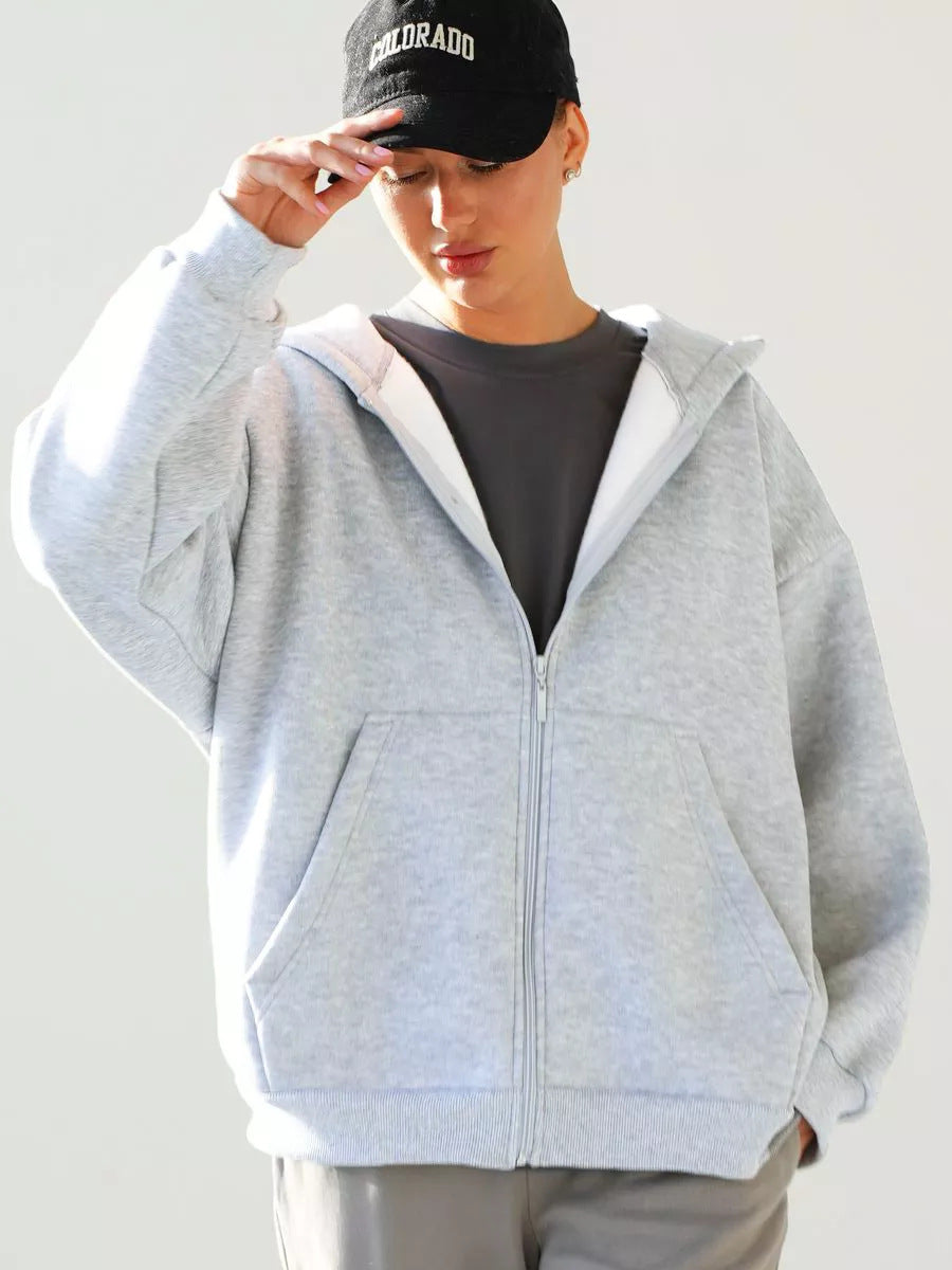Damen Kapuzenpullover Lässig Reißverschluss Große Taschen Eveloria
