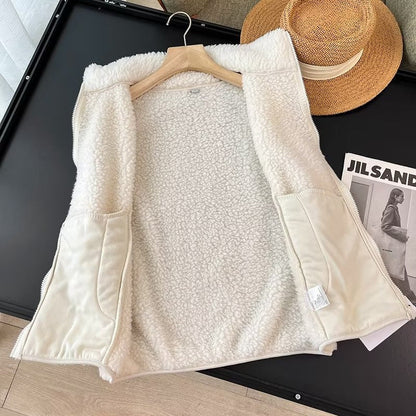 Damen Fleece-Weste mit hohem Kragen Kuschelig Grau Eveloria