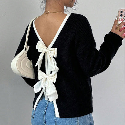 Damen Strickpullover V-Ausschnitt Dekorativ