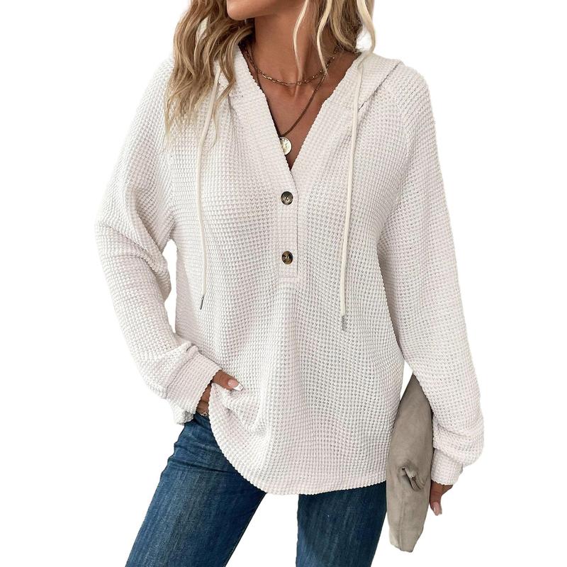 Damen Kapuzenpullover Langarm mit Knöpfen Schwarz Eveloria - Eveloria