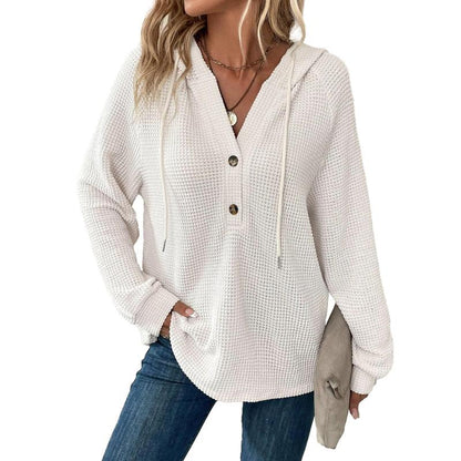 Damen Kapuzenpullover Langarm mit Knöpfen Schwarz Eveloria - Eveloria