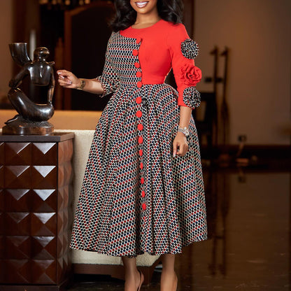 Damen Kleid mit Grafikmuster Mehrfarbig Eveloria