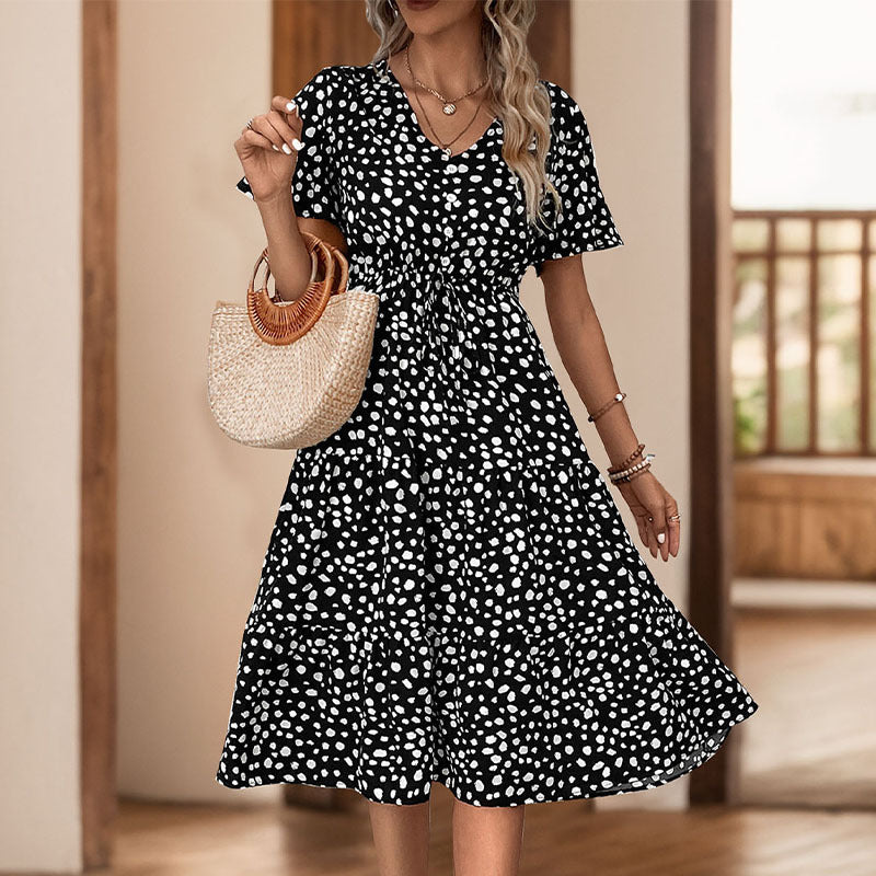 Damen Midi-Kleid Voluminöser Rock Eleganter Bindegürtel Eveloria