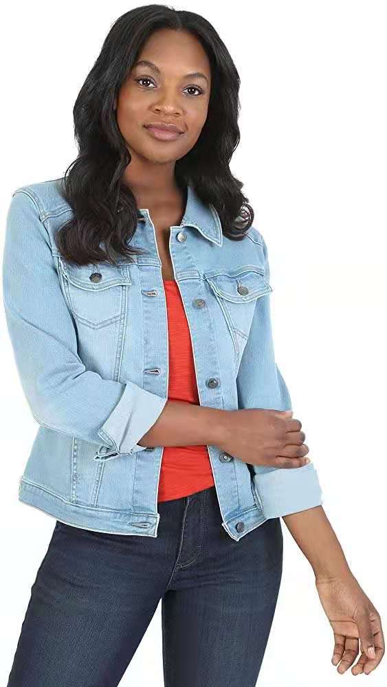 Damen Denimjacke Klassisch Dekorative Nähte Blau Eveloria