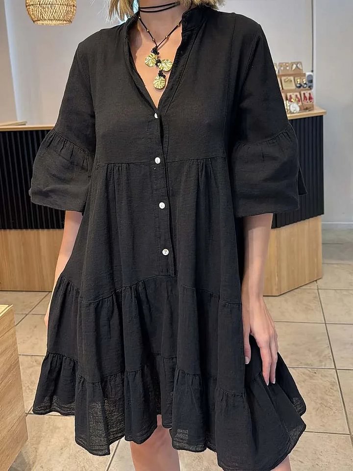 Damen Blusenkleid Voluminöse Rüschen Details Eveloria