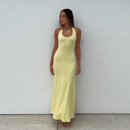Damen Maxikleid Slim Fit tiefem Rückenausschnitt Eveloria