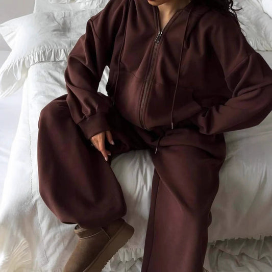 Damen Hoodie Jogginghosen Set Baumwolle Bequem Grau - Eveloria