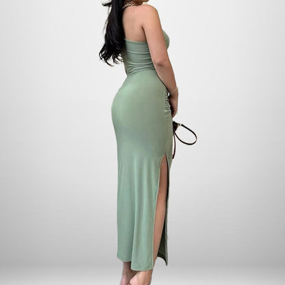 Damen Wickelkleid Asymmetrisch Hochschlitz Eveloria