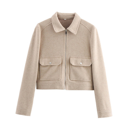 Damen Kurzjacke Lässiger Schnitt Praktische Taschen Eveloria